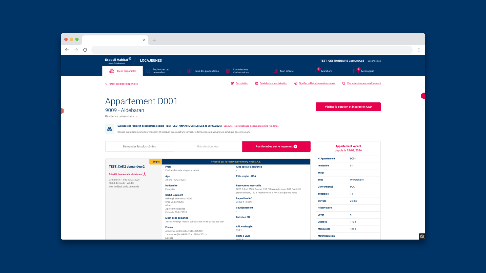 Espacil Habitat — Back-office gestionnaire