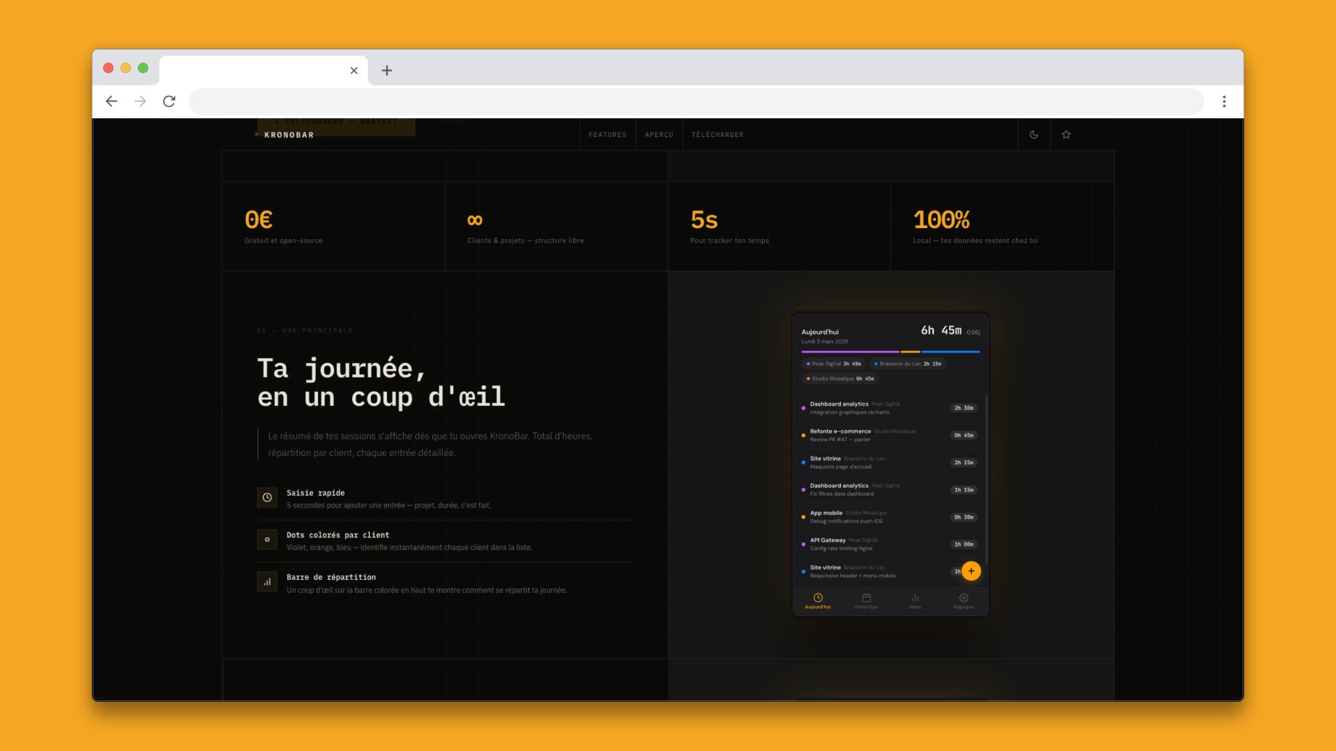KronoBar — Interface de suivi