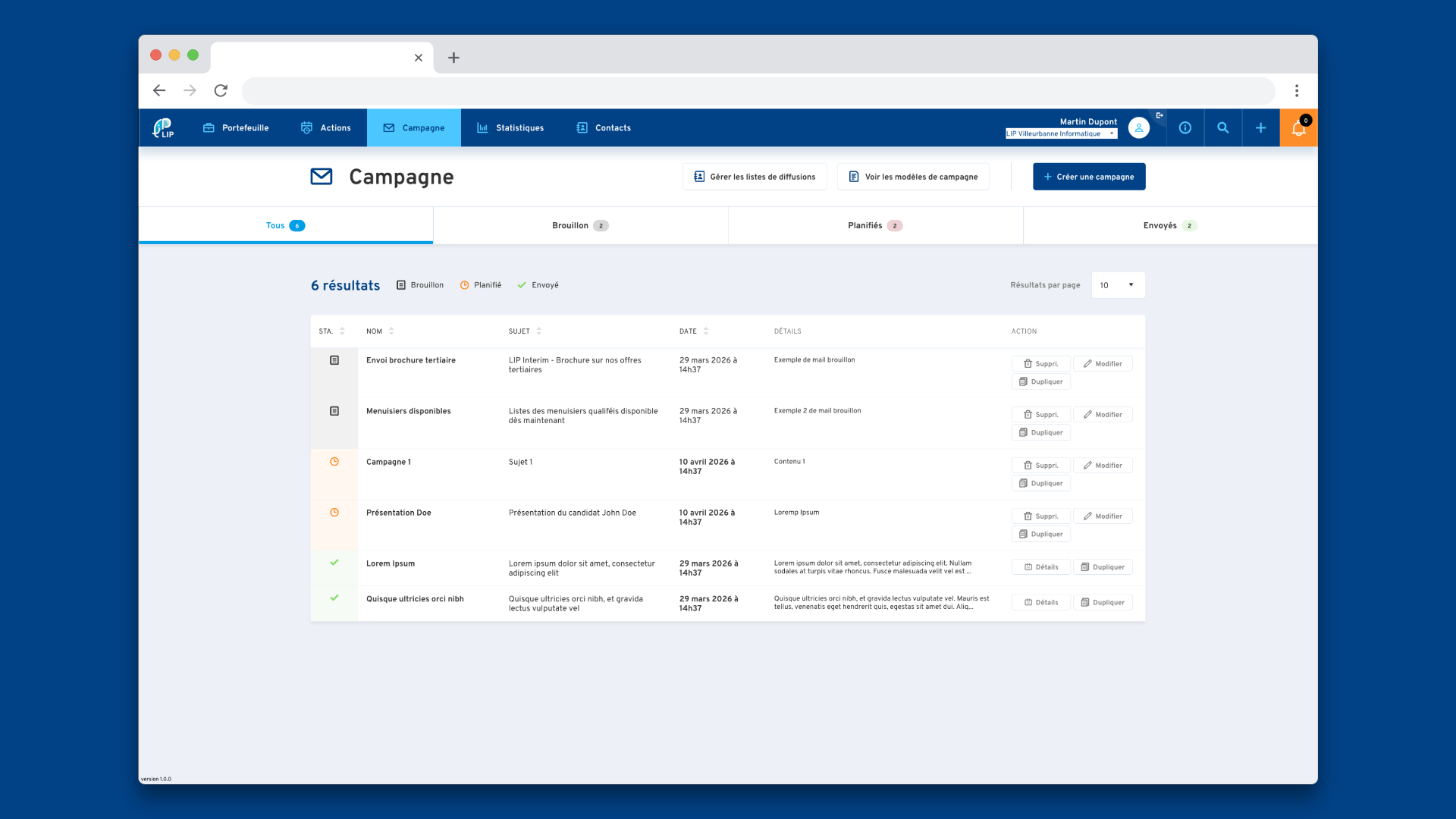 CRM LIP — Gestion mailing